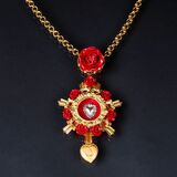 A Devotion Necklace with heart and rose ornament 'Good Luck' - image 1