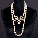 A Gossens Faux Pearl Necklace with Strass Set Ribbon - image 1