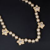 A Faux Pearls Flower Necklace with Swarovski Crystals - image 1