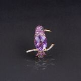 A Brooch 'Bird' with Amethyst, Pink Sapphires and Diamonds