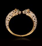 An excellent Panther Bangle Bracelet with Diamond and Emeralds - image 1