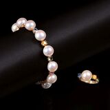 A Pearl Bracelet and Ring with coloured Sapphires - image 1