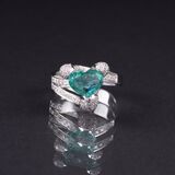 A modern Diamond Ring with Emerald Heart - image 1