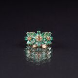 An Emerald Diamond Flower Ring - image 1