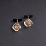 Paar Gold Cufflinks with Crystal and Onyx