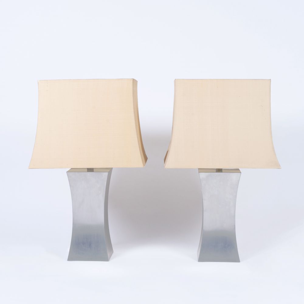 A Pair of Stainless Steel Table Lamps