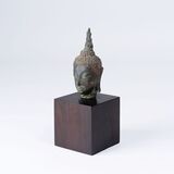 A Small Bronze Head of  Buddha - image 1