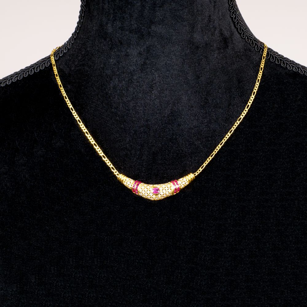 A Gold Necklace with Rubies and Diamonds - image 2