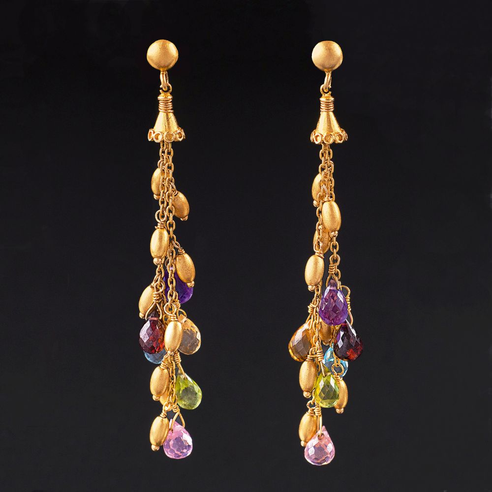 A Pair of Earrings with Precious Stones and Gold Pendants - image 2