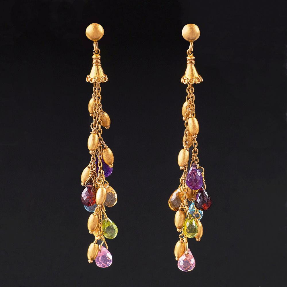 A Pair of Earrings with Precious Stones and Gold Pendants - image 2