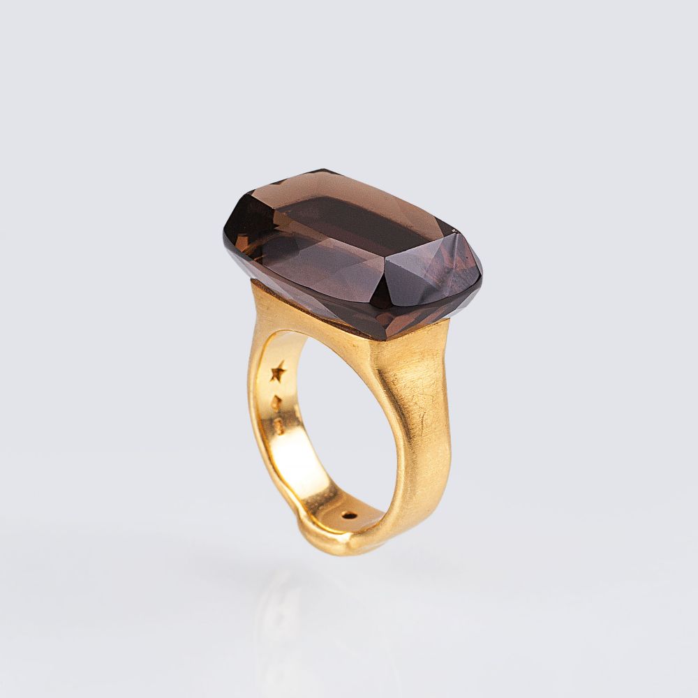 A modern Smoky Quartz Ring with Diamonds - image 2