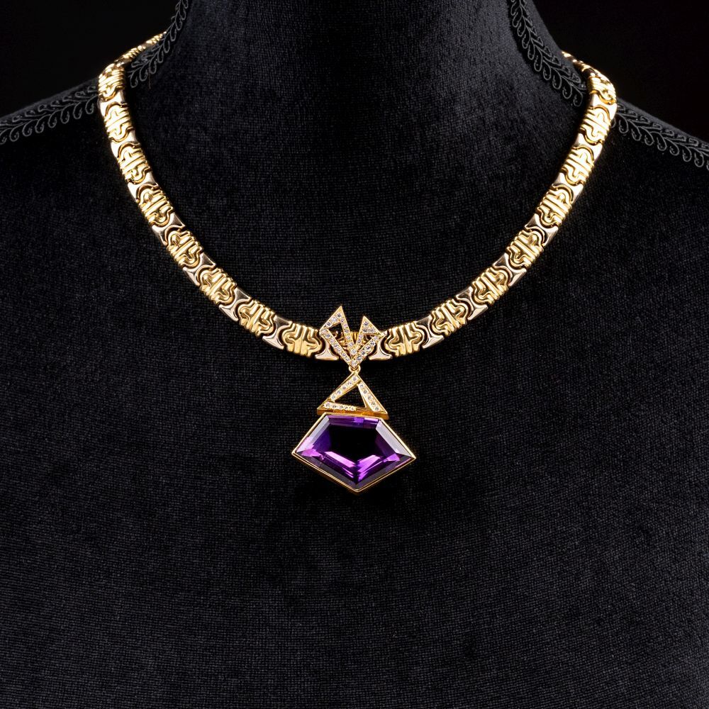 Gold-Collier mit Amethyst-Brillant-Anhänger - Bild 2