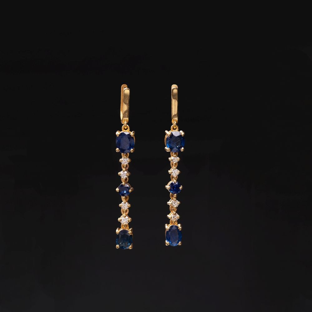 A Pair of Sapphie Diamond Earpendants - image 2