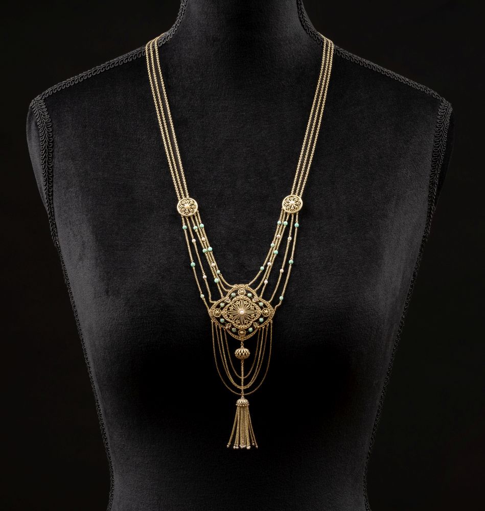 Art-Nouveau Collier mit Filigran-Dekor und Edelstein-Besatz - Bild 2