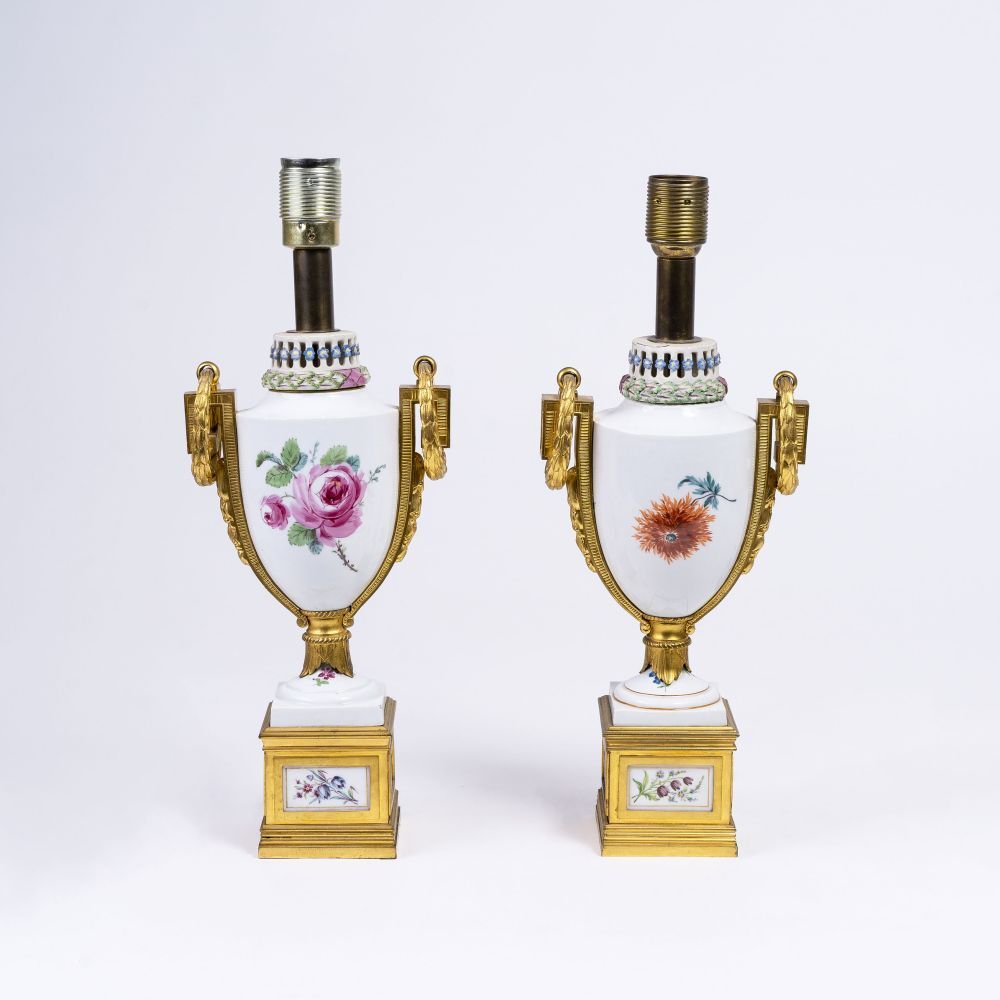 A Pair of Meissen Table Lamps with Flower Painting - image 3