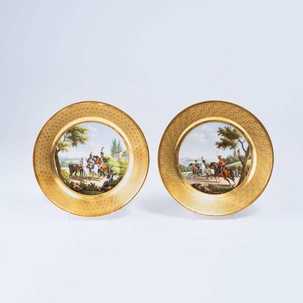 A Pair of Plates with Equestrian Scenes A Pair of Plates with Equestrian Scenes