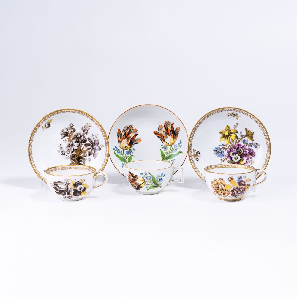 Three Different Cups with Flower Painting Three Different Cups with Flower Painting