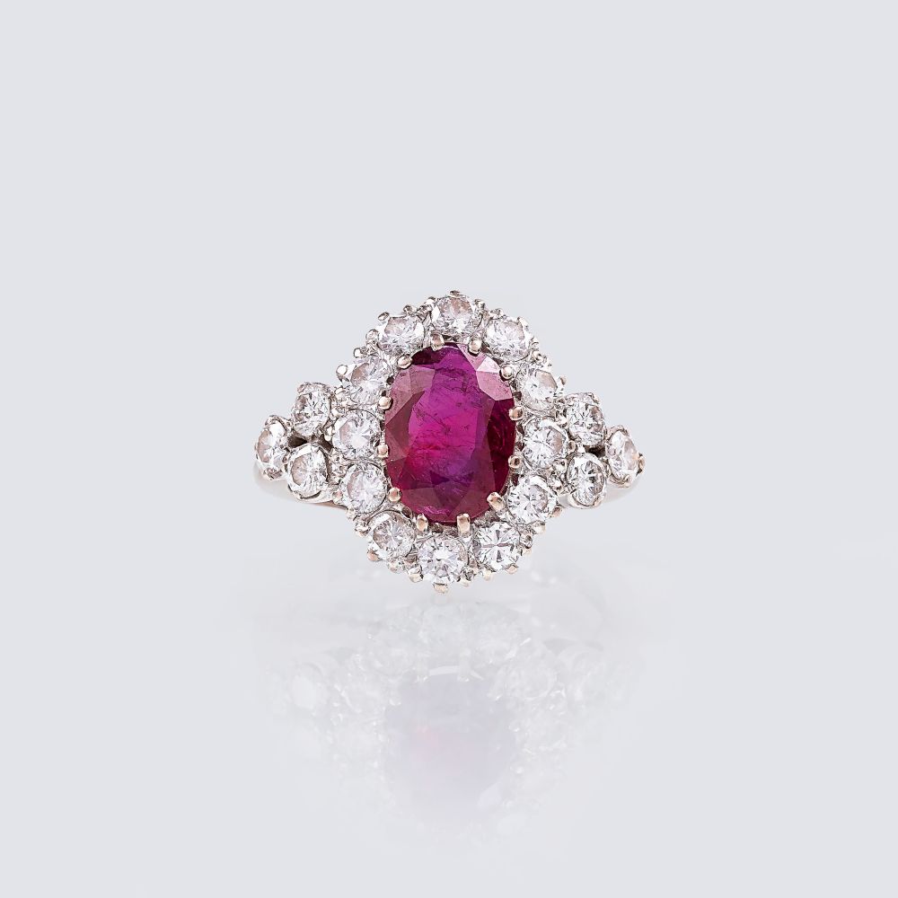A Ring with Natural Ruby and Diamonds