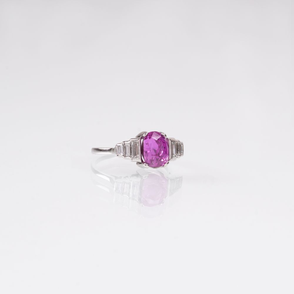A Natural Pink Sapphire Ring with Diamonds - image 2