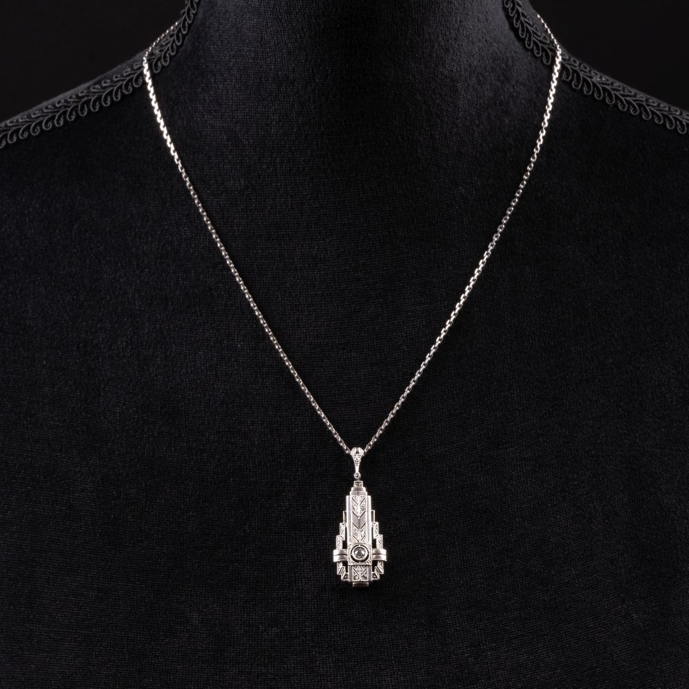 An Art-déco Pendant with Old Cut Diamond - image 3