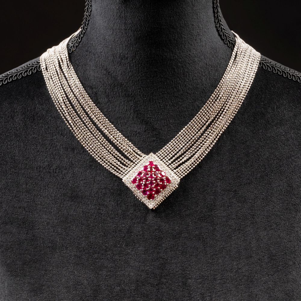 A modern Necklace with Natural Rubies and Diamonds - image 2