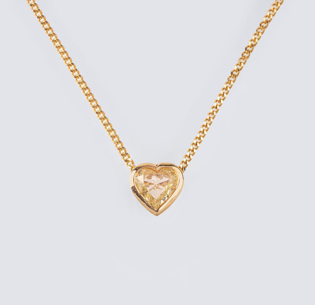 A Heartshaped Fancy Diamond Pendant on Necklace