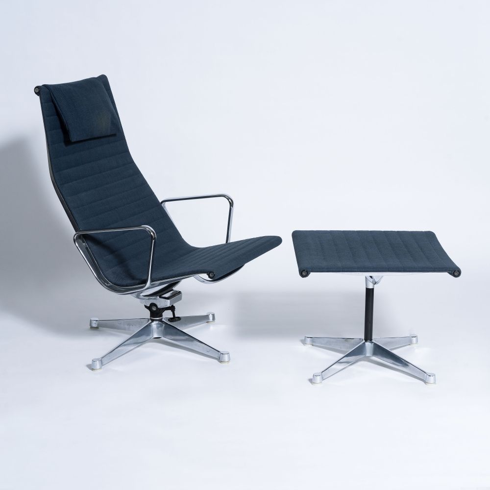 An Aluminium Chair EA 124 with Ottoman EA 125