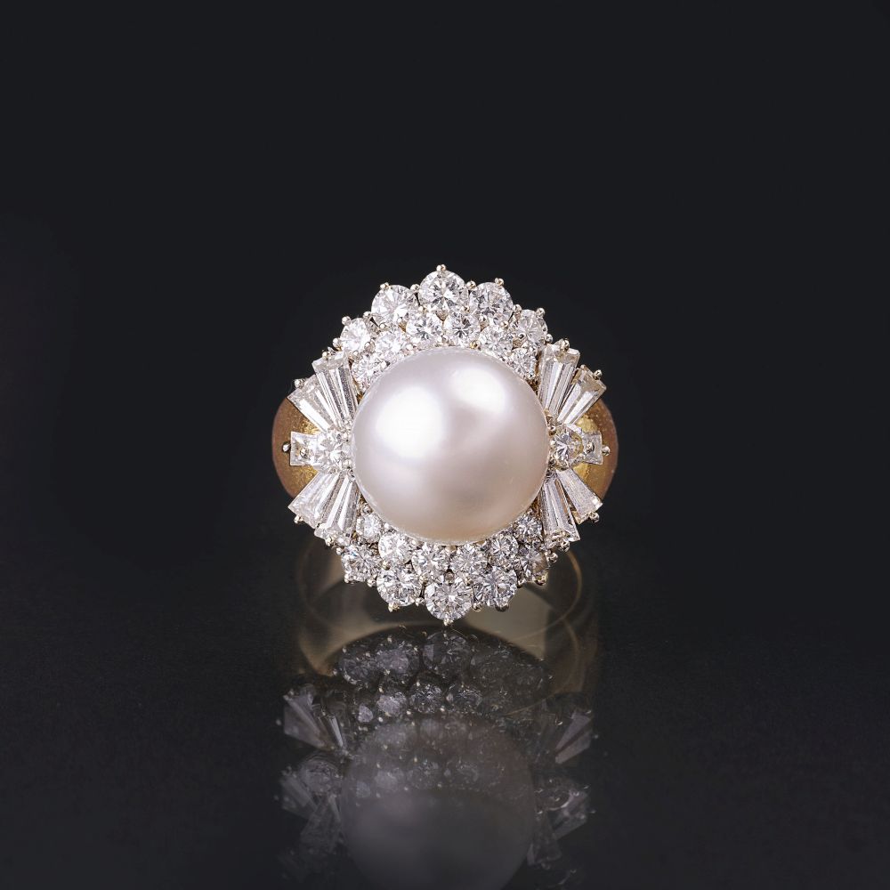 A Southsea Pearl Ring with Diamonds