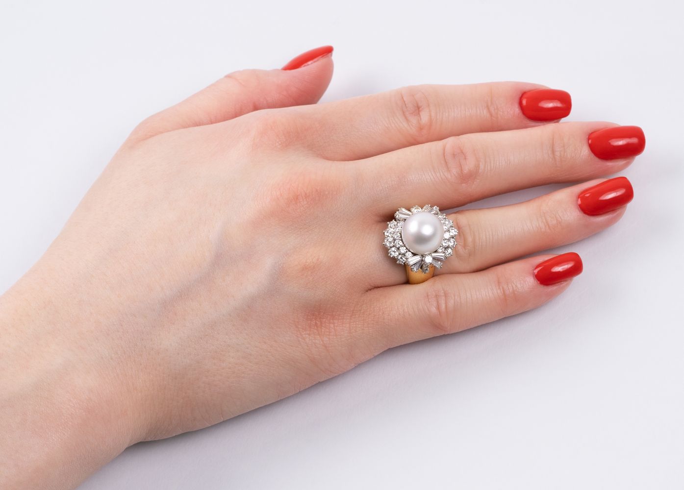 A Southsea Pearl Ring with Diamonds - image 2