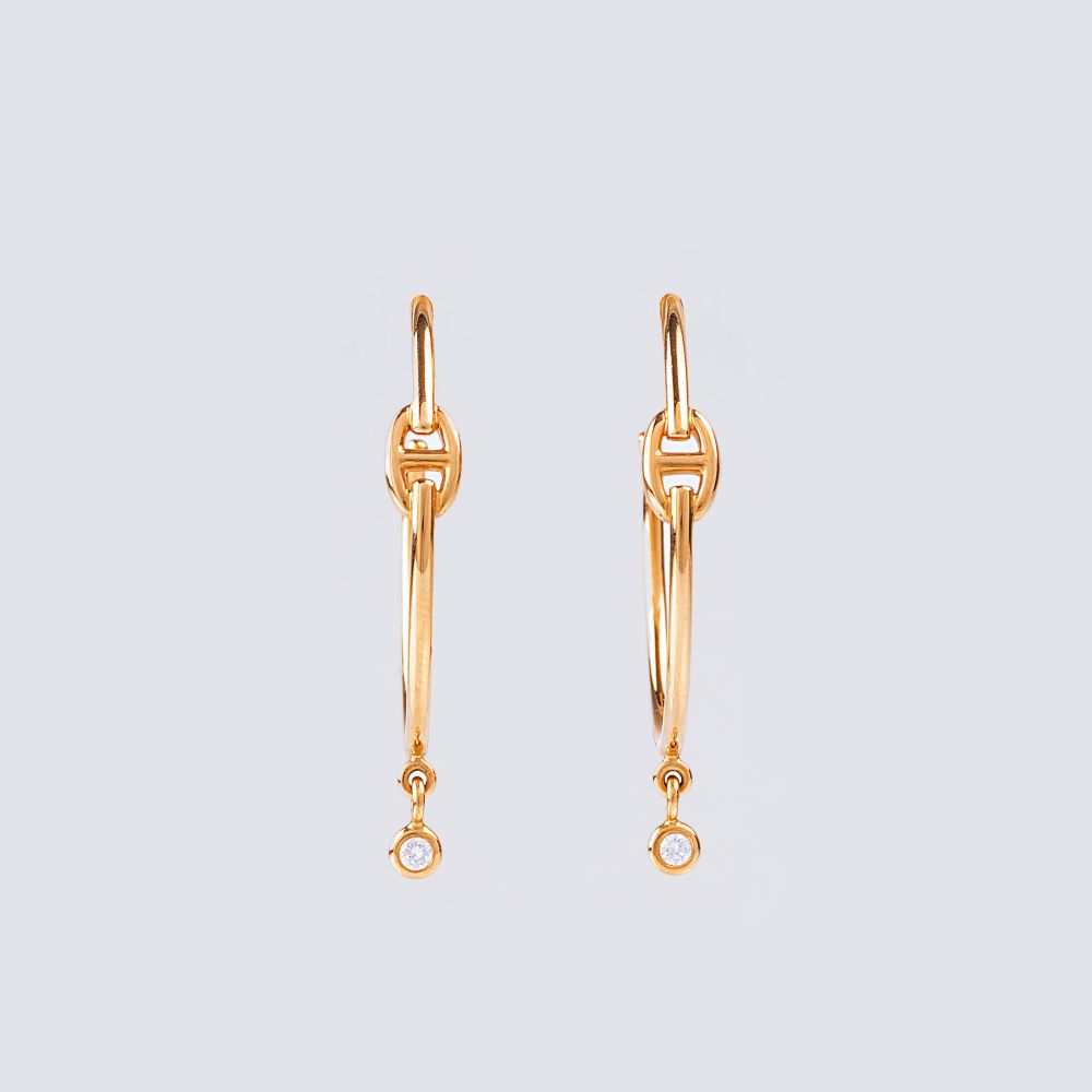 A Pair of Earrings with Solitaire Diamonds 'Chaîne d'Ancre Enchaînée'