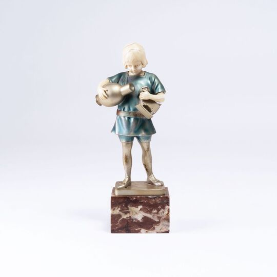 A Chryselephantine Figure ''Little Boy with Vase and Toy Ram'