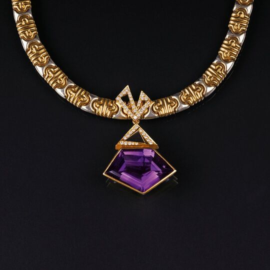 Gold-Collier mit Amethyst-Brillant-Anhänger