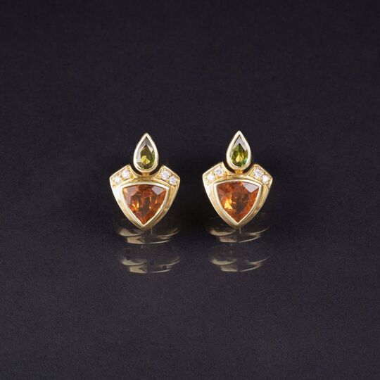 A Pair of Citrine Period Earstuds with small Diamonds