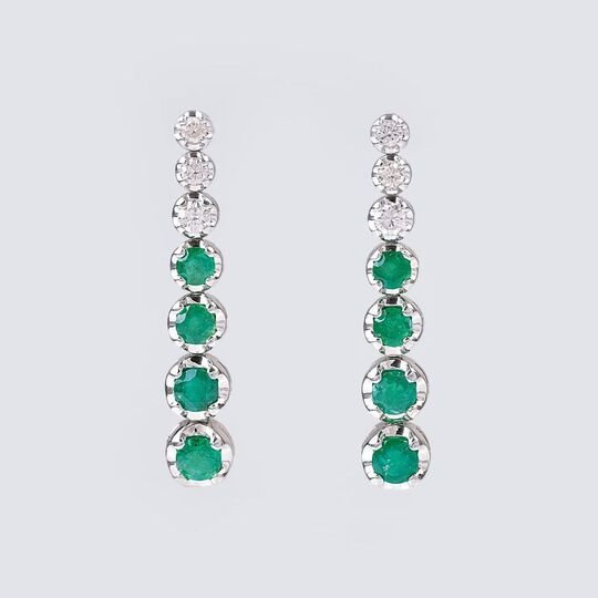 A Pair of Emerald Diamond Earpendants