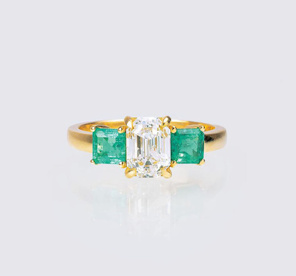 A River Diamond Emerald Ring