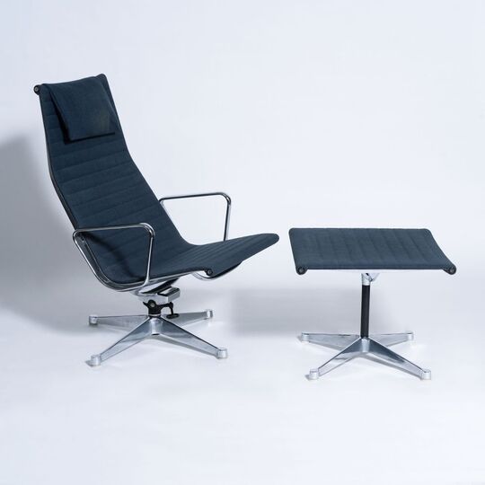 An Aluminium Chair EA 124 with Ottoman EA 125