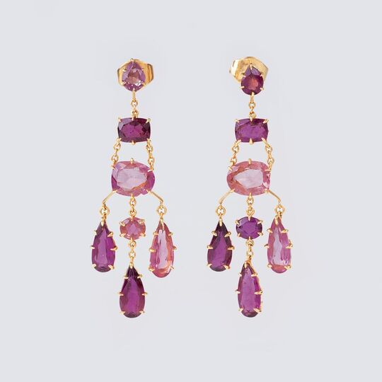 A Pair of Chandelier Earpendants with Pink Tourmaline