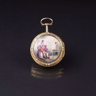A Spindle Pocket Watch with fine Enamel Painting