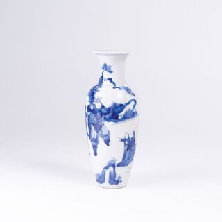 A  Vase with Blue and White Decor