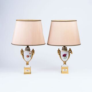 A Pair of Meissen Table Lamps with Flower Painting