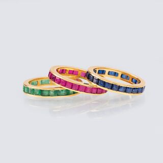 Three Memory Rings with Sapphires, Rubies and Emeralds