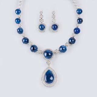 A highcarat Demi Parure with Sapphire Cabochons and Diamonds