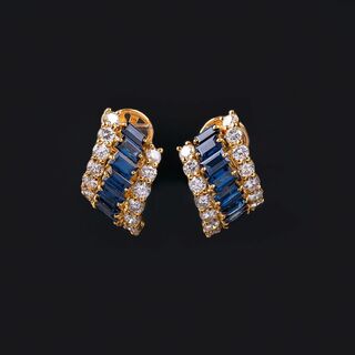 A Pair of Sapphire Diamond Earclips