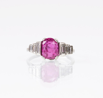 A Natural Pink Sapphire Ring with Diamonds