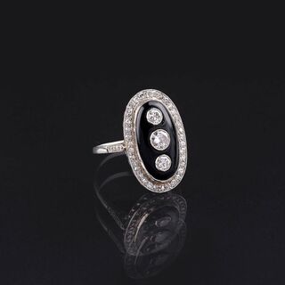 Art-déco Diamant-Onyx-Ring