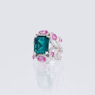- A Cocktail Ring with Pink Sapphires, Tourmaline and Diamonds A Cocktail Ring with Pink Sapphires, Tourmaline and Diamonds