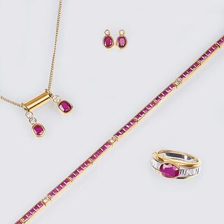 A four-part Jewellery Set with Rubies and Diamonds