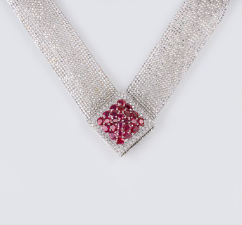 A modern Necklace with Natural Rubies and Diamonds