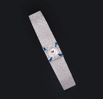Damen-Armbanduhr mit Brillant- und Saphir-Besatz