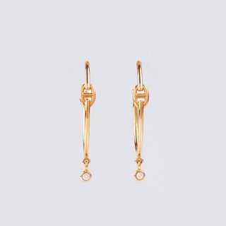 A Pair of Earrings with Solitaire Diamonds 'Chaîne d'Ancre Enchaînée'